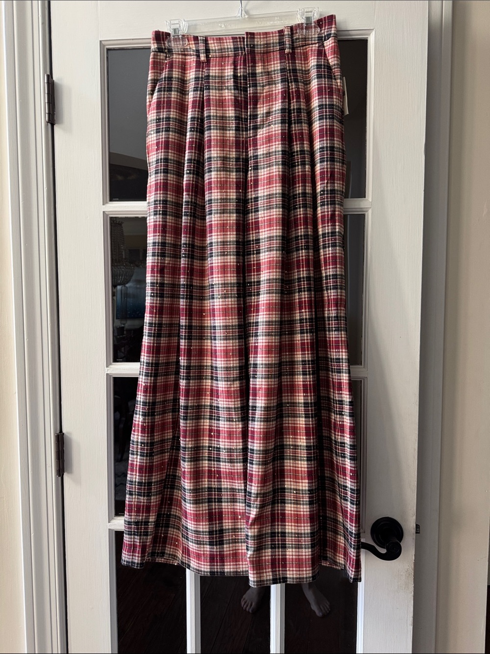 Maeve Plaid Maxi Pants in Red, Black and Cream Anthropologie